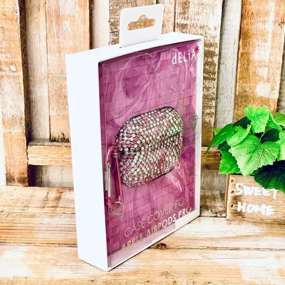 NWT Bling Pink Rhinestones case cover Apple AirPods Pro Anti shock & carabiner